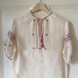 Vintage Bohemian Silk Embroidered Peasant Folk Blouse